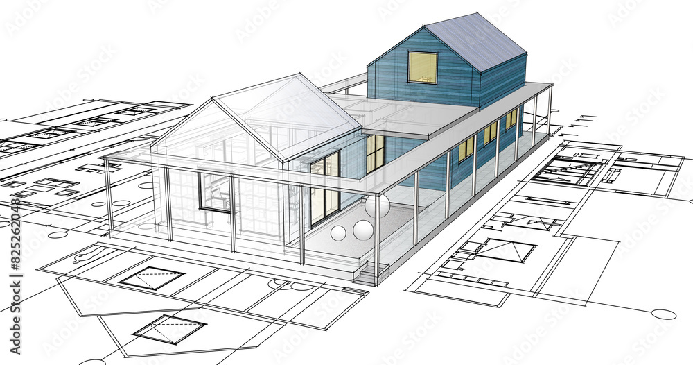 house architectural project sketch 3d illustration
house architectural project sketch 3d illustration