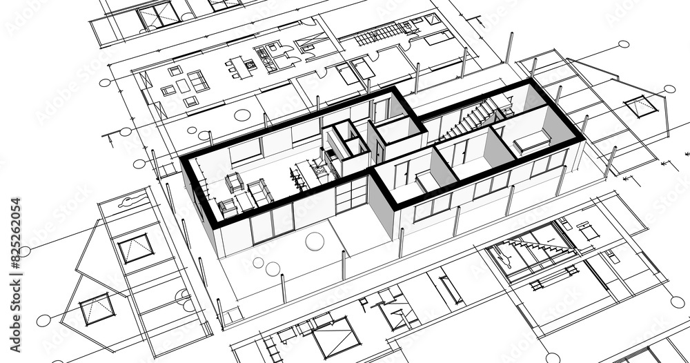 house architectural project sketch 3d illustration
house architectural project sketch 3d illustration