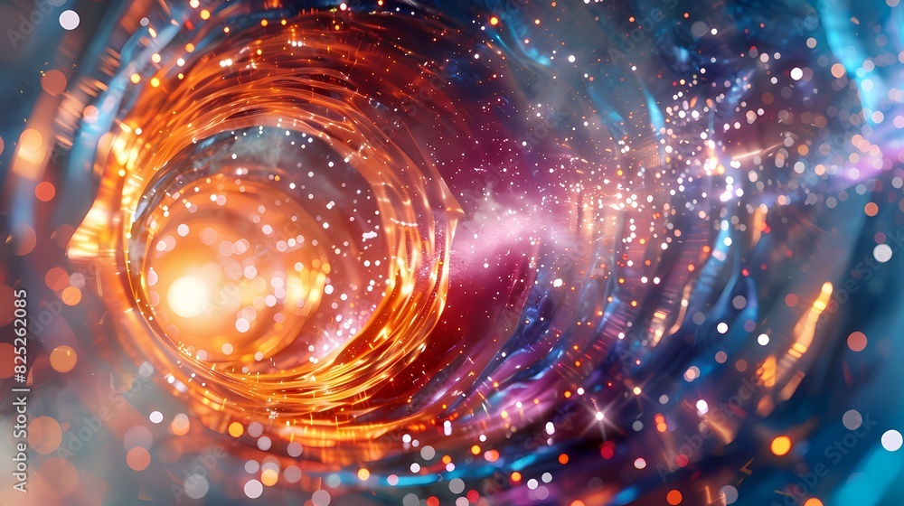 A scene of a particle collider, with a background of particles of matter and energy A scene of a particle collider, with a background of particles of matter and energy
