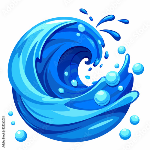 Blue water swirl splash with little bubbles isolated on clear png background, liquid flowing in form of wave