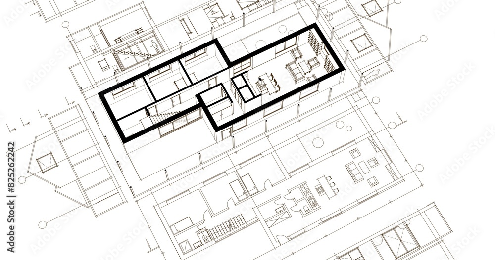 house architectural project sketch 3d illustration	
