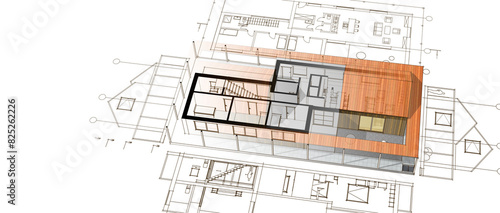 house architectural project sketch 3d illustration 