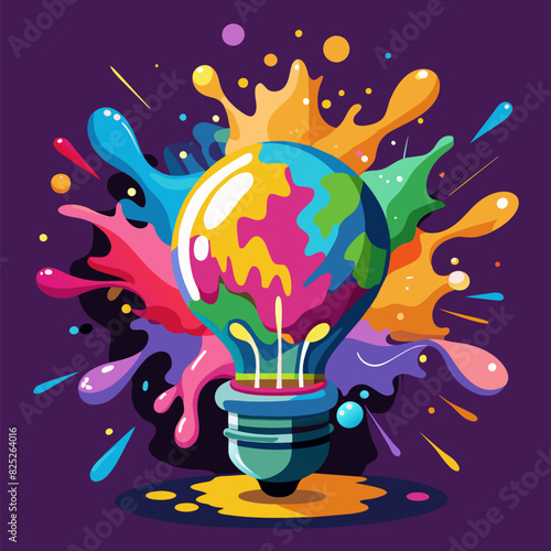 Lightbulb eureka moment with Impactful and inspiring artistic colourful explosion of paint energy. , this image is not based on any original image, character or person.