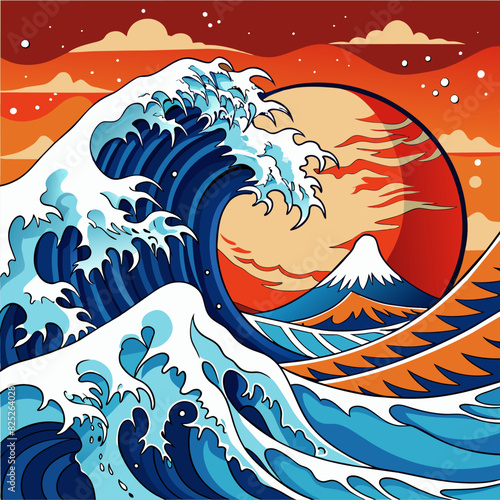 A great ocean wave in japanese style