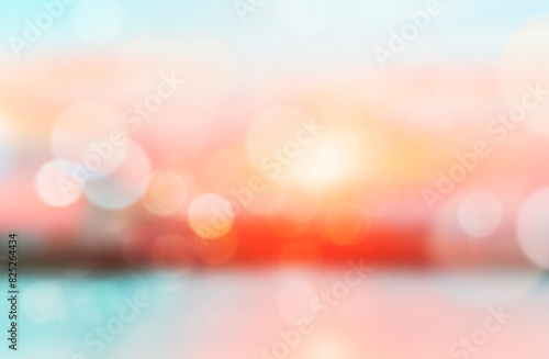 Tropical paradise sunset blurred bokeh texture, summer background, defocused lights illustration. Sunshine glowing backdrop.