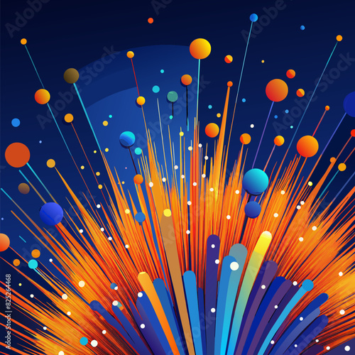 Fiber optics lights abstract background. Blue and orange colors.