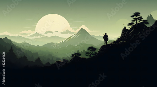 Serene Mountain Landscape with Full Moon