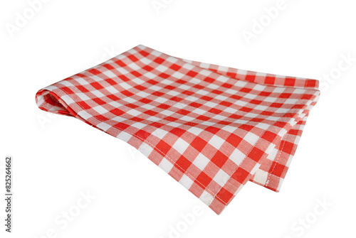 Folded gingham checkered cloth isolated on white.Food decor, picnic towel.