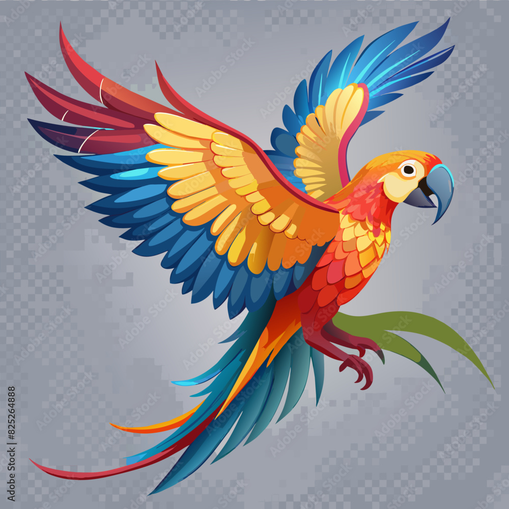 beautiful parrots flying on a transparent background for decorating projects.