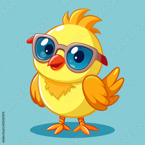 Sweet and funny baby chick wearing in fashion sunglasses.