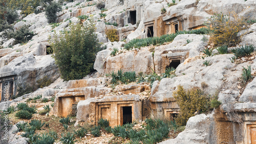 Spectacular Lycian tombs carved into a Mediterranean hillside