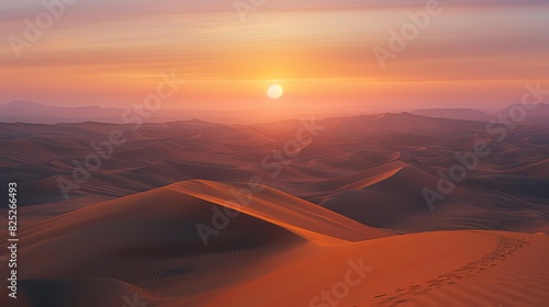 Stunning desert sunset with vibrant colors painting the sky and sand dunes creating a mesmerizing landscape. Perfect for nature lovers.