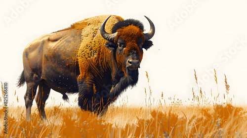 View of buffalo on the open range in yellowstone national park, wyoming usa isolated on white background, pop-art, png
 photo