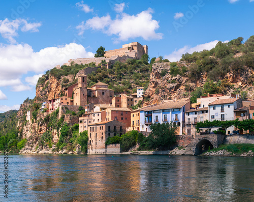 View of the town of Miravet from the Ebro river, Catalonia. Spain photo