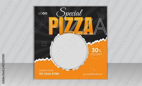 Fast food restaurant business marketing social media post or Instagram post or web banner template design, Fresh pizza, burger & pasta online sale promotion flyer or poster