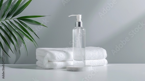 Serenity in Simplicity: Soap Bottle and White Towels