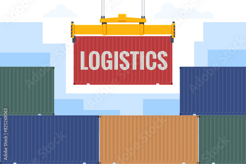 Ship delivery, sea logistics. warehouse, cargo, courier. argo containers with import and export. Logistics. photo
