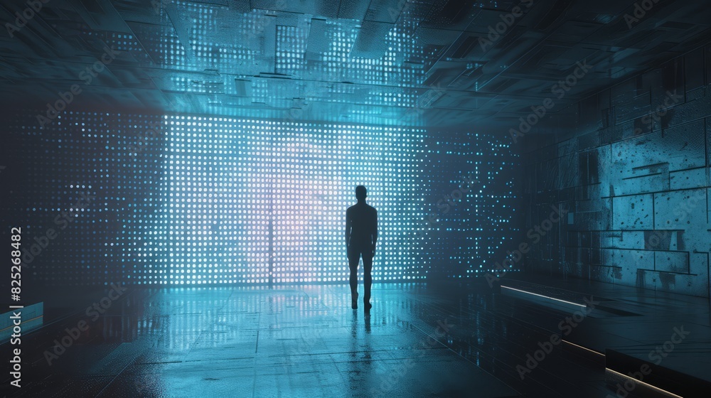 digital hologram wall with copy space 