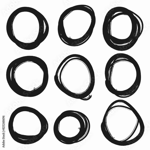Pencil or marker graffiti illustration. Hand drawn circle line sketch set. Vector hand drawing circular scribble doodle round circles for message note mark design element.