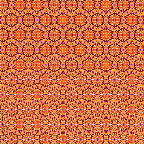 Bright floral mosaic geometric wallpapers in oriental style Autumnal color scheme