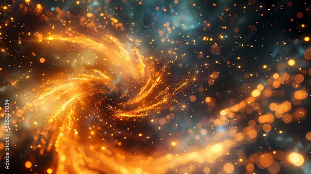 A scene of a particle fire whirl, with a background of particles of matter and energy A scene of a particle fire whirl, with a background of particles of matter and energy