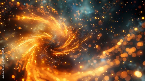 A scene of a particle fire whirl  with a background of particles of matter and energy