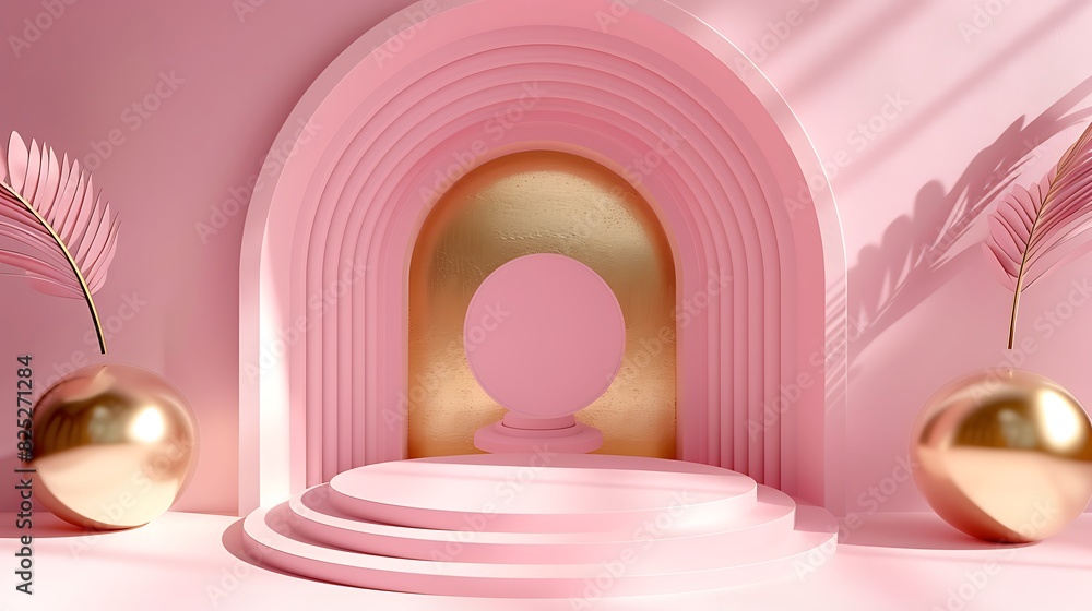 Golden luxury abstract scene for product sale on pink background Golden luxury abstract scene for product sale on pink background