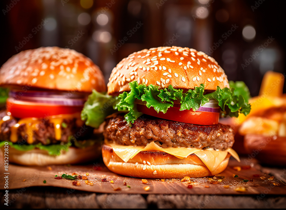 hamburger on a wooden background hamburger on a wooden background