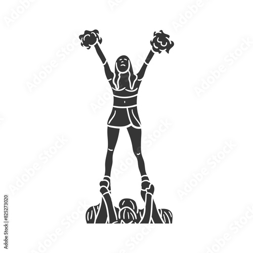Cheerleader Group Icon Silhouette Illustration. Cheerleading Vector Graphic Pictogram Symbol Clip Art. Doodle Sketch Black Sign.