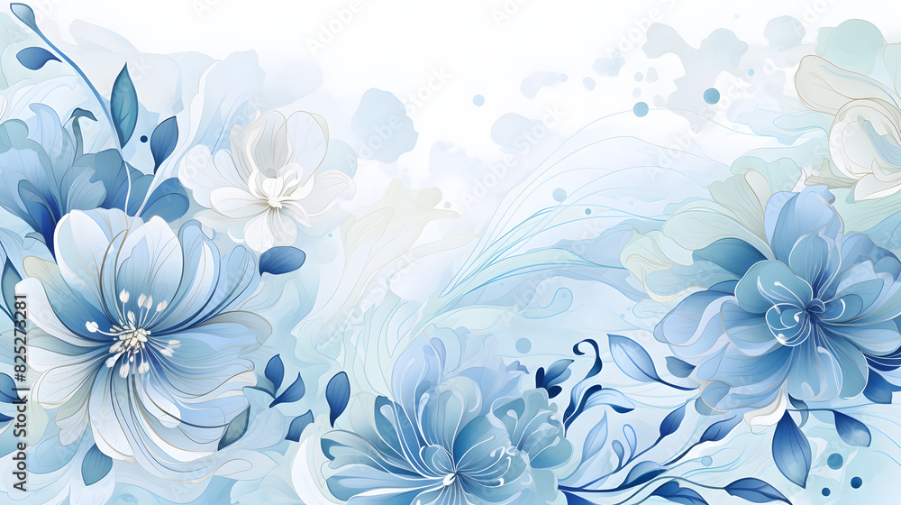 Soft Blue Floral Design with White Background