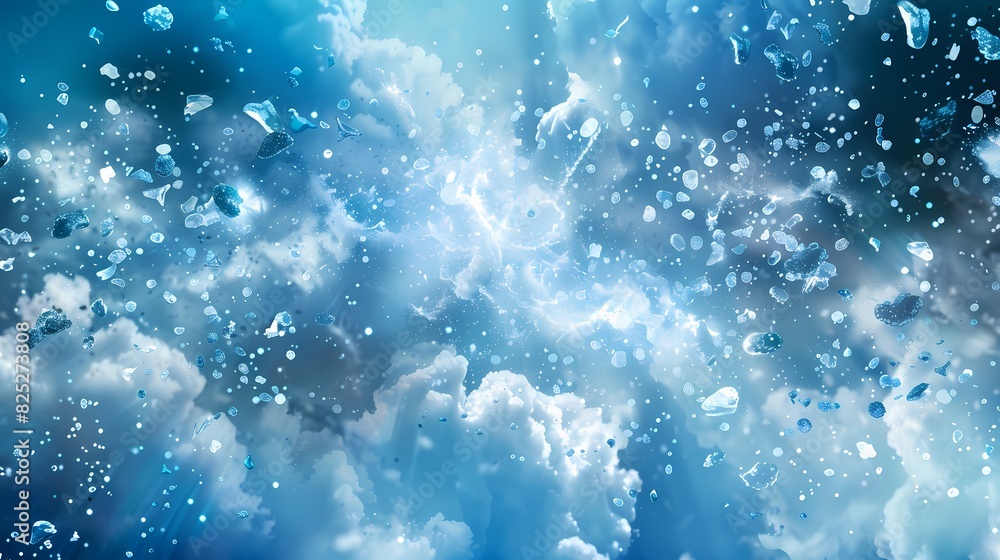 A scene of a particle hail, with a background of particles of matter and energy A scene of a particle hail, with a background of particles of matter and energy