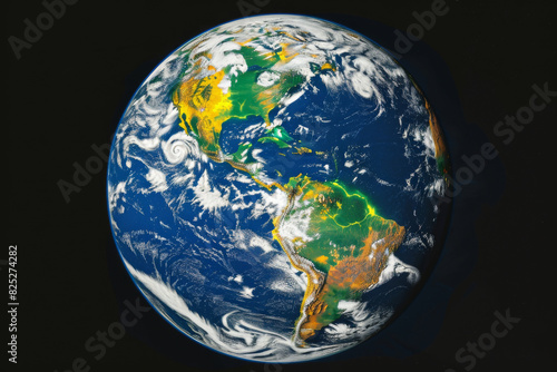 A close up of the Earth with the continents of North America and South America visible.