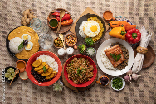Fotomural Buffet table full of lunch assorted dishes Peru Peruvian food