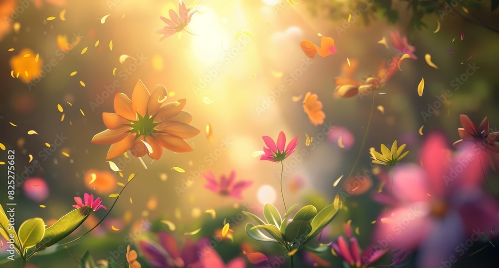 Magical Flower Field: Sunlit Blooms in a Dreamy Garden Magical Flower Field: Sunlit Blooms in a Dreamy Garden