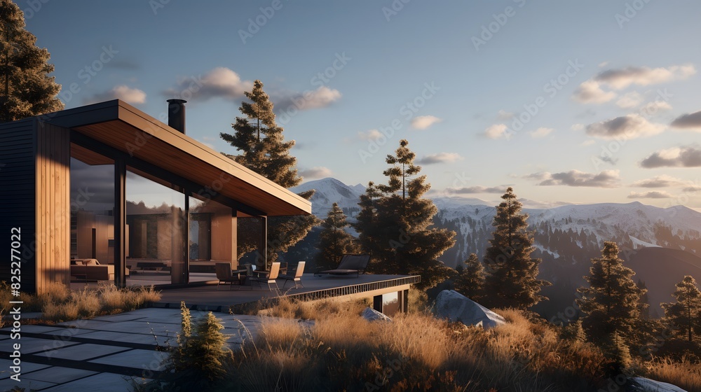 Modern House with Glass Walls and Wooden Exterior in a Scenic Location Modern House with Glass Walls and Wooden Exterior in a Scenic Location