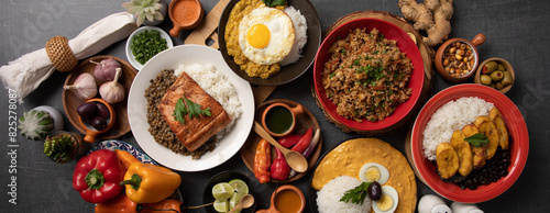 Buffet table full of lunch assorted dishes Peru Peruvian food