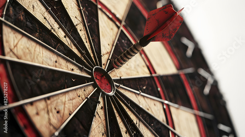 Close-up of a dart hitting the bullseye on a dartboard, showcasing accuracy and precision isolated on white background, realistic, png 