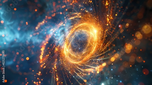 A scene of a particle halo, with a background of particles of matter and energy