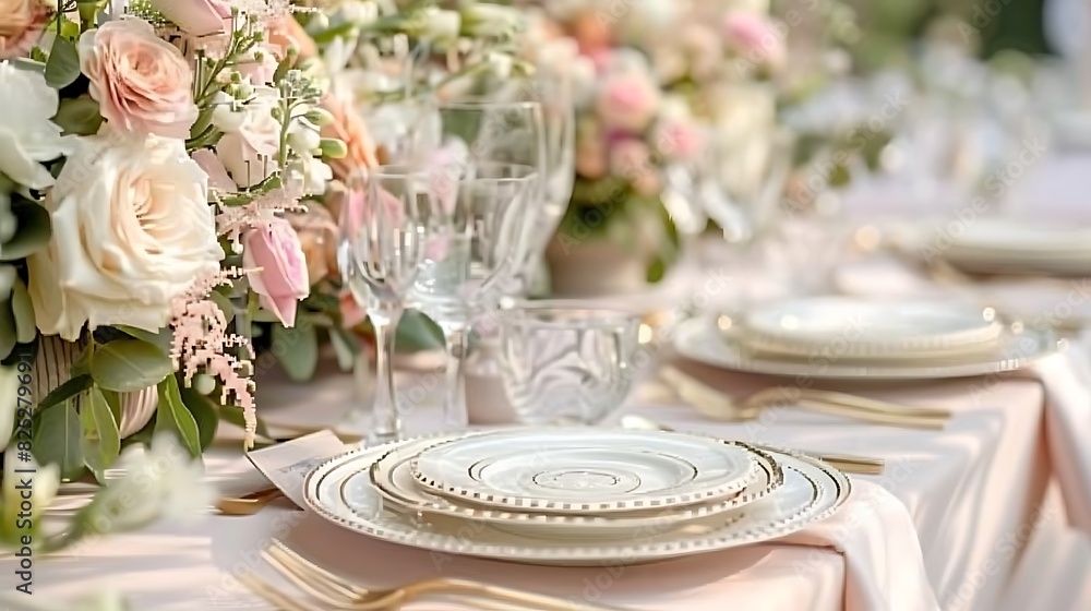 Table setting at a luxury wedding and beautiful flowers on the table Table setting at a luxury wedding and beautiful flowers on the table