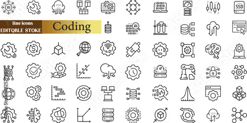 Coding and Programming line icons set.