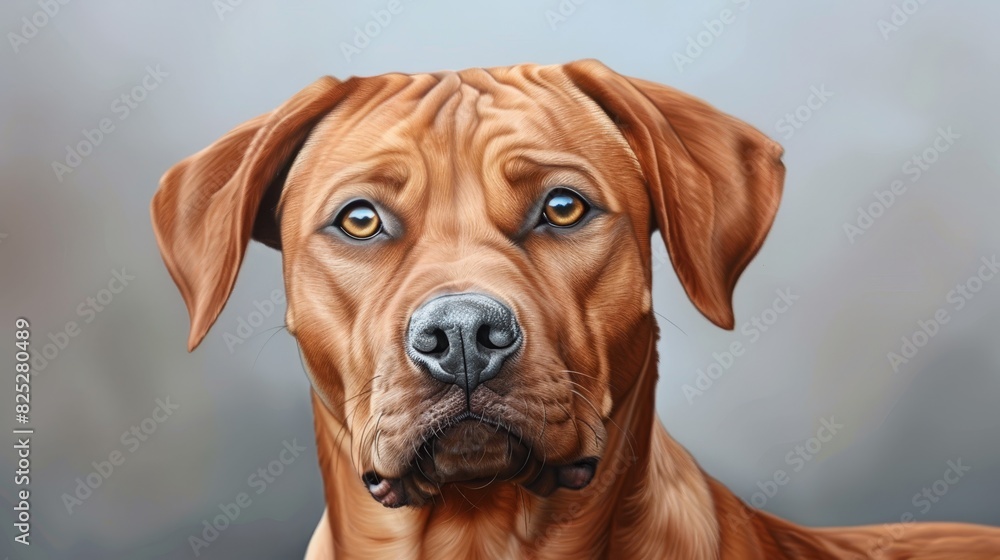  A tight shot of a blue-eyed dog's face Background softly blurred, featuring only a hint of the dog's head