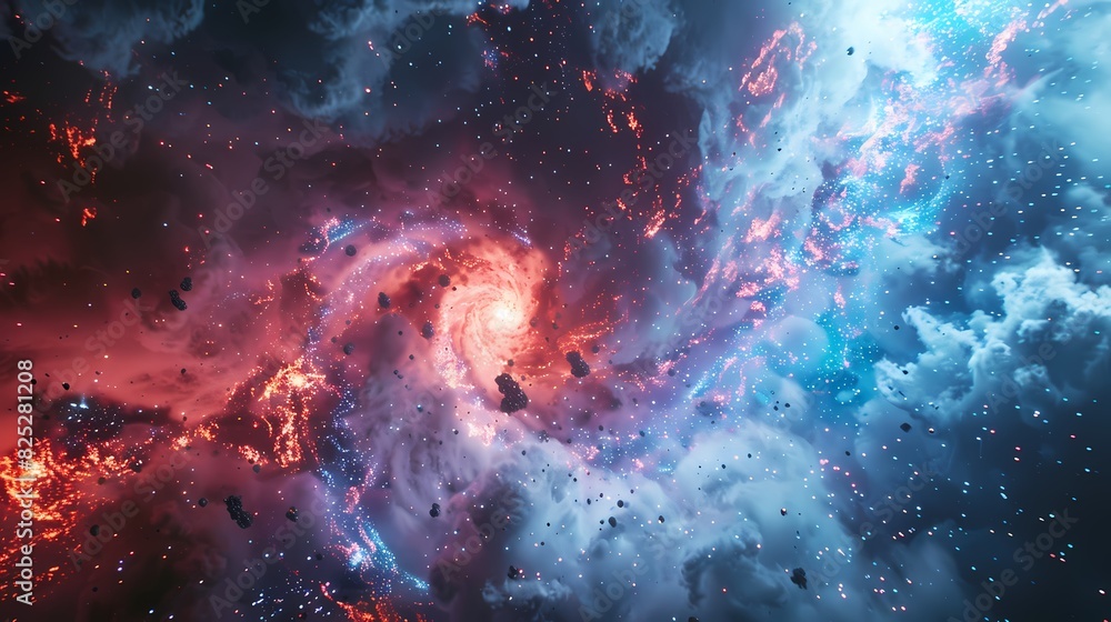 A scene of a particle hurricane, with a background of particles of matter and energy A scene of a particle hurricane, with a background of particles of matter and energy