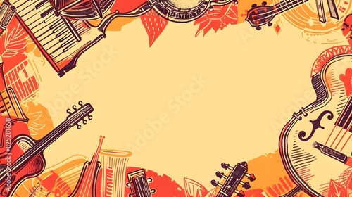 Vibrant Hispanic Heritage Month with Abstract Musical Instrument Doodle Border Design