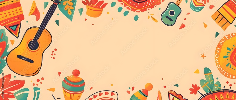 Hispanic Instrument Border Vibrant Hispanic Heritage Month Doodle Border Design with Blank Space ...