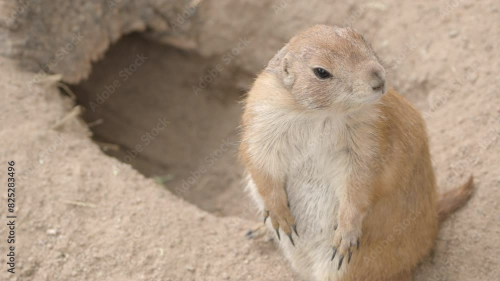 Cute Black-tailed Prairie Dog Near Its Burrow. Close-up Shot Cute Black-tailed Prairie Dog Near Its Burrow. Close-up Shot