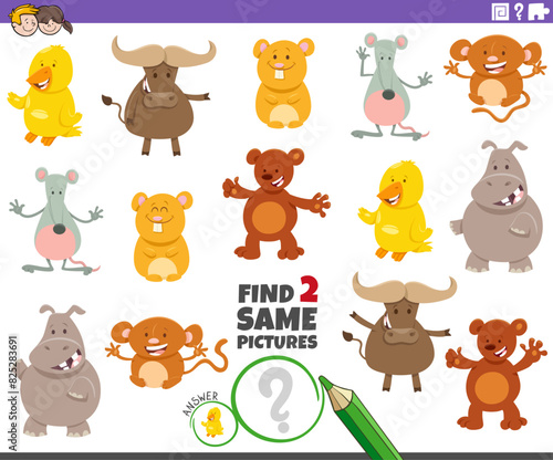 find two same cartoon animal characters activity