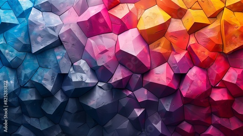 Geometric background with tessellated polygons in vibrant hues, dynamic and lively