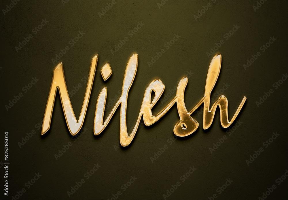 Old gold text effect of Hindi name Nilesh with 3D glossy style Mockup. Old gold text effect of Hindi name Nilesh with 3D glossy style Mockup.