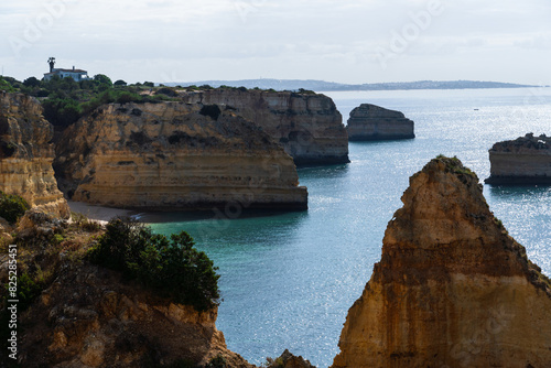 Marina Beach (Praia da Marinha) in Lagos, Algarve, Portugal. Algarve beaches are a touristic paradise. Sunny day.