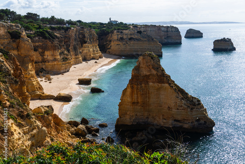 Marina Beach (Praia da Marinha) in Lagos, Algarve, Portugal. Algarve beaches are a touristic paradise. Sunny day.